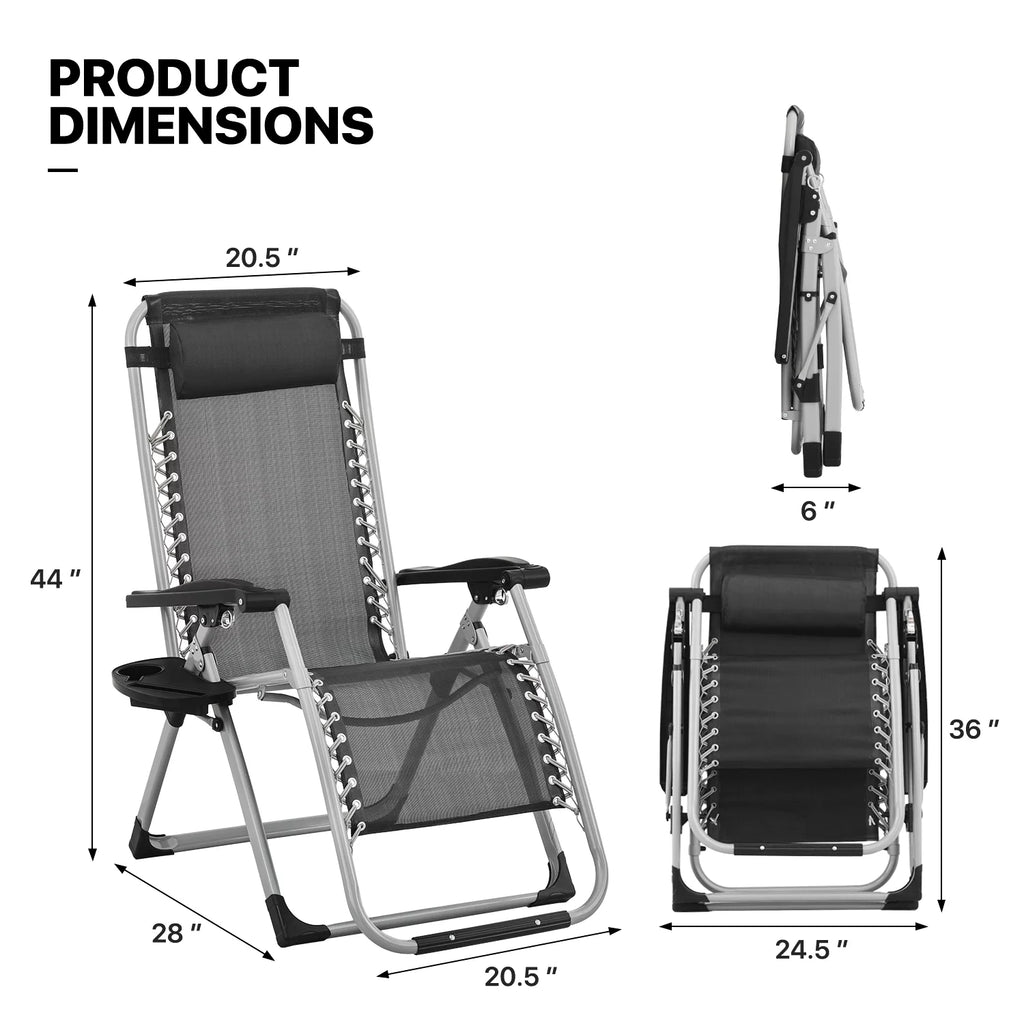 Black Zero Gravity Chair with Cushion and Side Tray W5765
