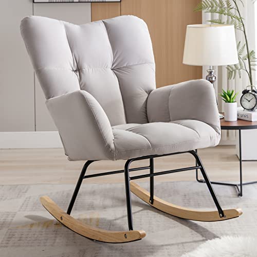 Dark Grey Teddy Upholstered Rocking Chair Q275670