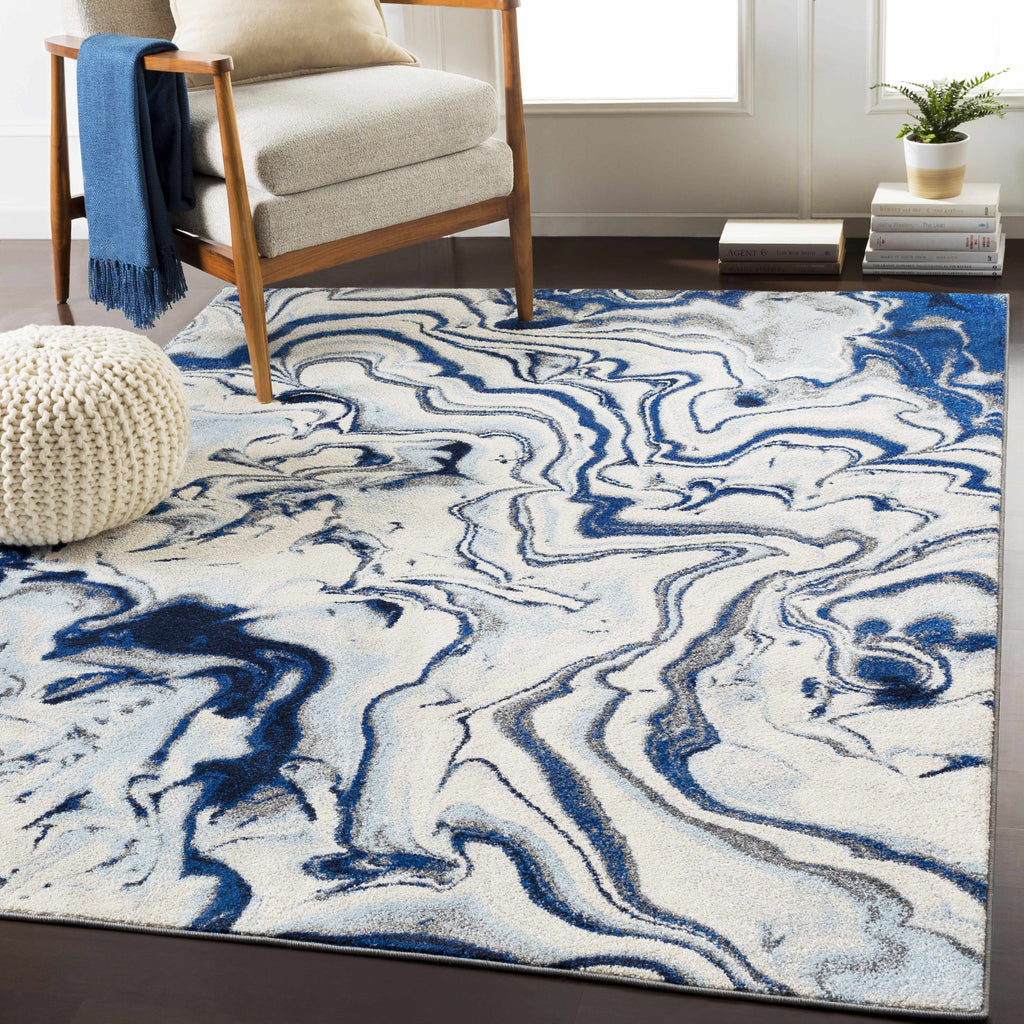 Abstract Coastal Marble Swirl Pattern Area Rug 8'10" x 12' Z20803
