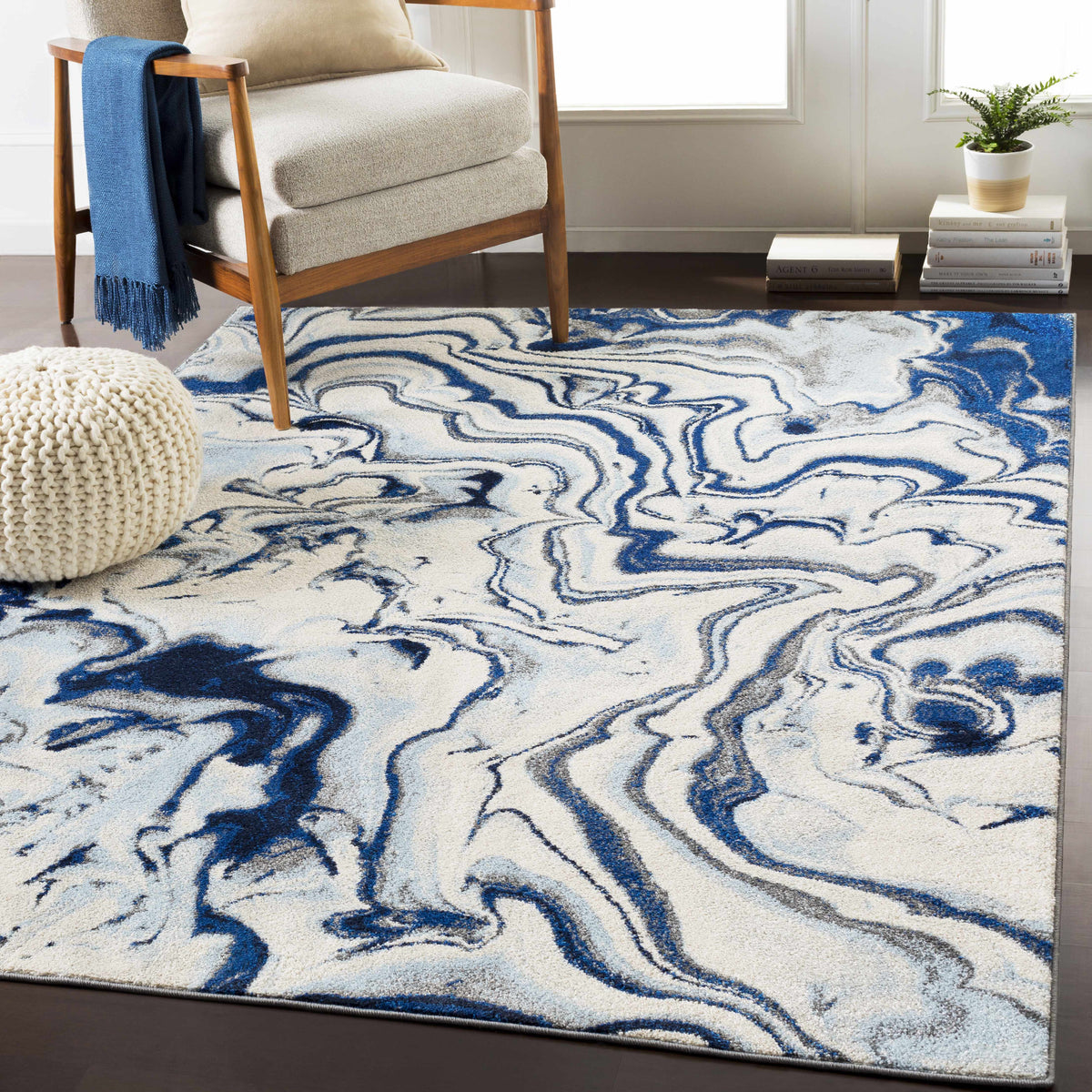 Abstract Coastal Marble Swirl Pattern Area Rug 8'10" x 12' Z20803