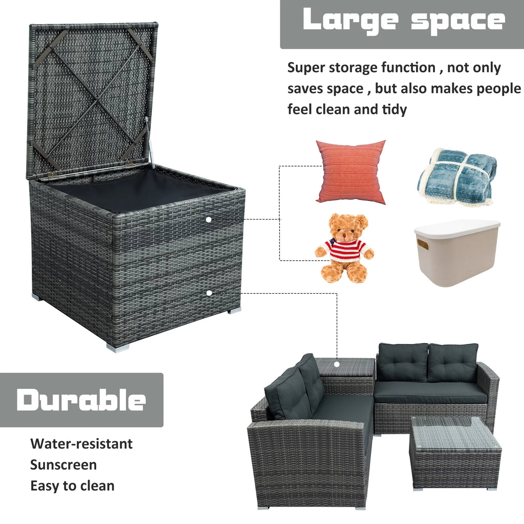 4 Pieces Patio Wicker Sofa Set with Cushions and Coffee Table M438108