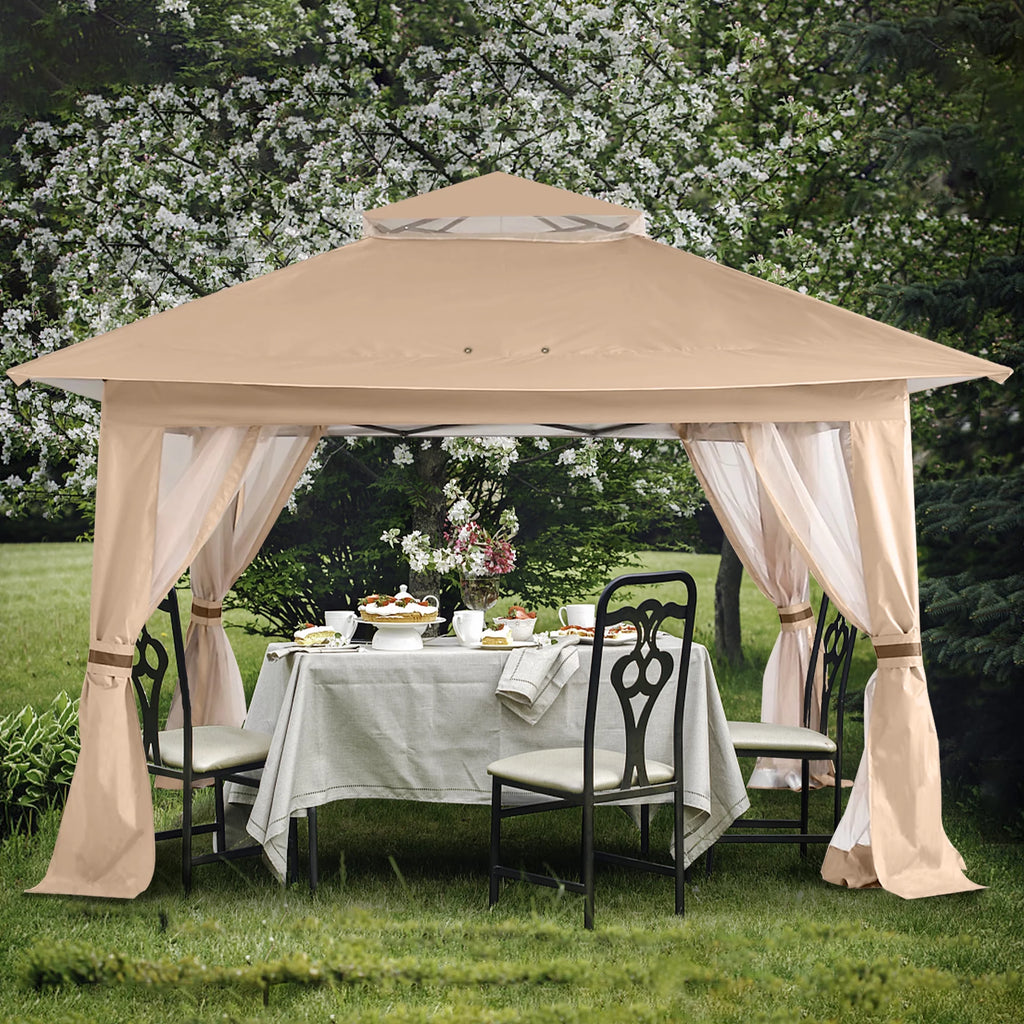13'x13' Khaki Pop up Gazebo Canopy with Mosquito Netting B158095