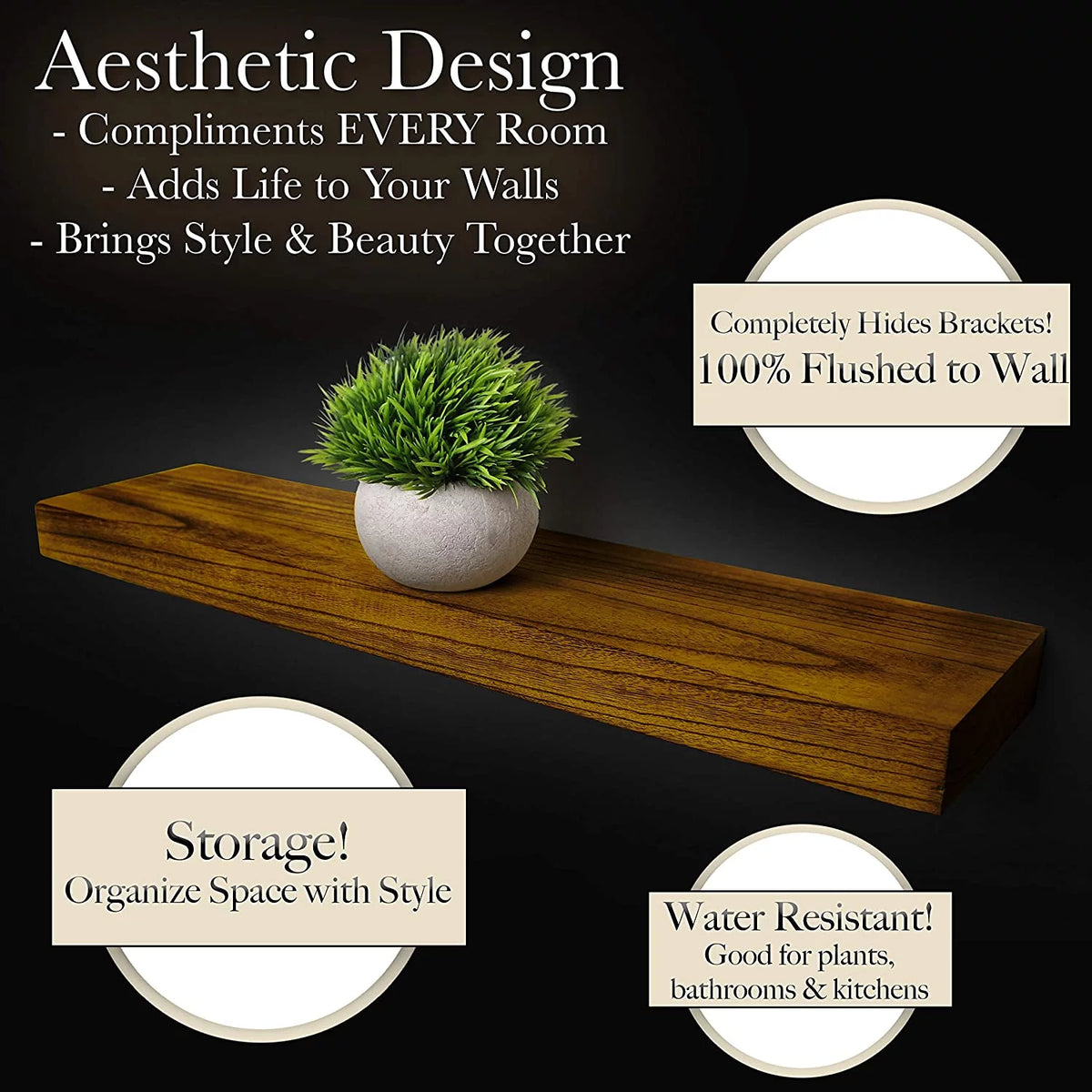 Real Wood Floating Shelves 24in x 5.5in Walnut Finish K208