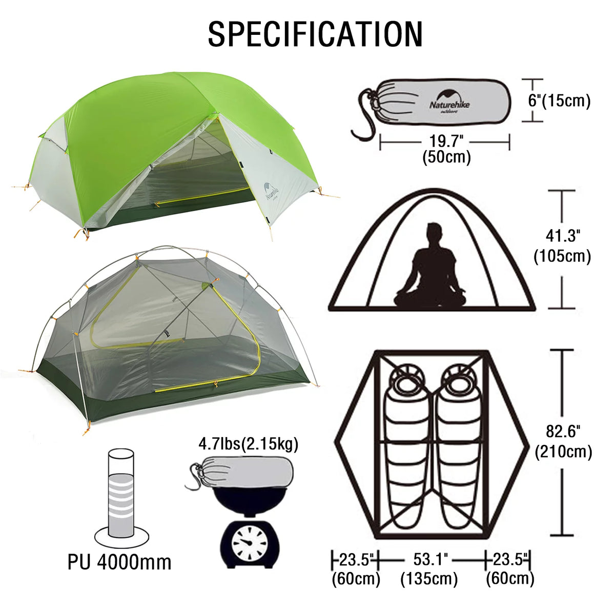 Backpacking Camping Tent 2 Person Lightweight Waterproof D827034