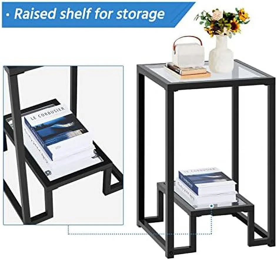 Tempered Glass Coffee Table Set of 3 Pieces Black R126