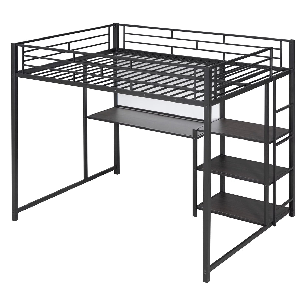 Full Size Black Metal Loft Bed with Desk and Whiteboard C523848