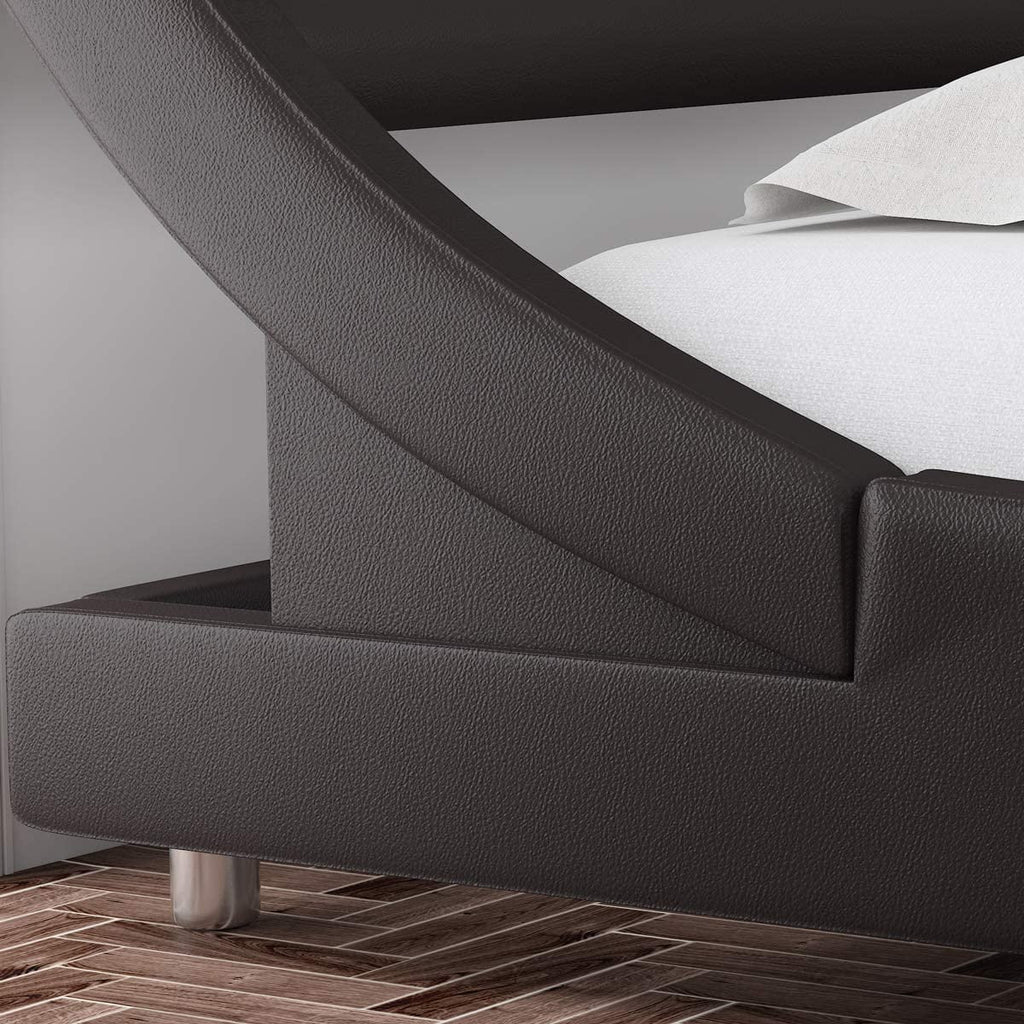 King Size Dark Brown Faux Leather Platform Bed Frame with Adjustable Headboard G3952