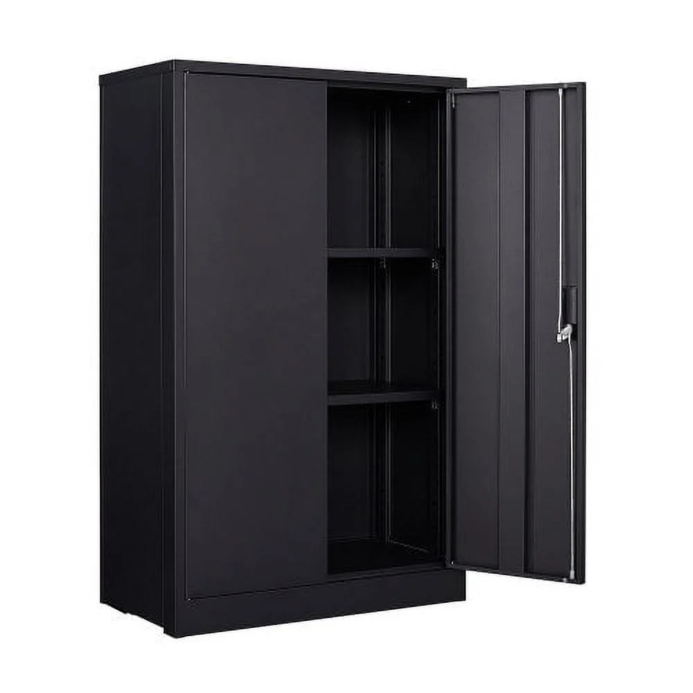 Black Lockable Foldable Steel Storage Cabinet with 2 Adjustable Shelves O4654