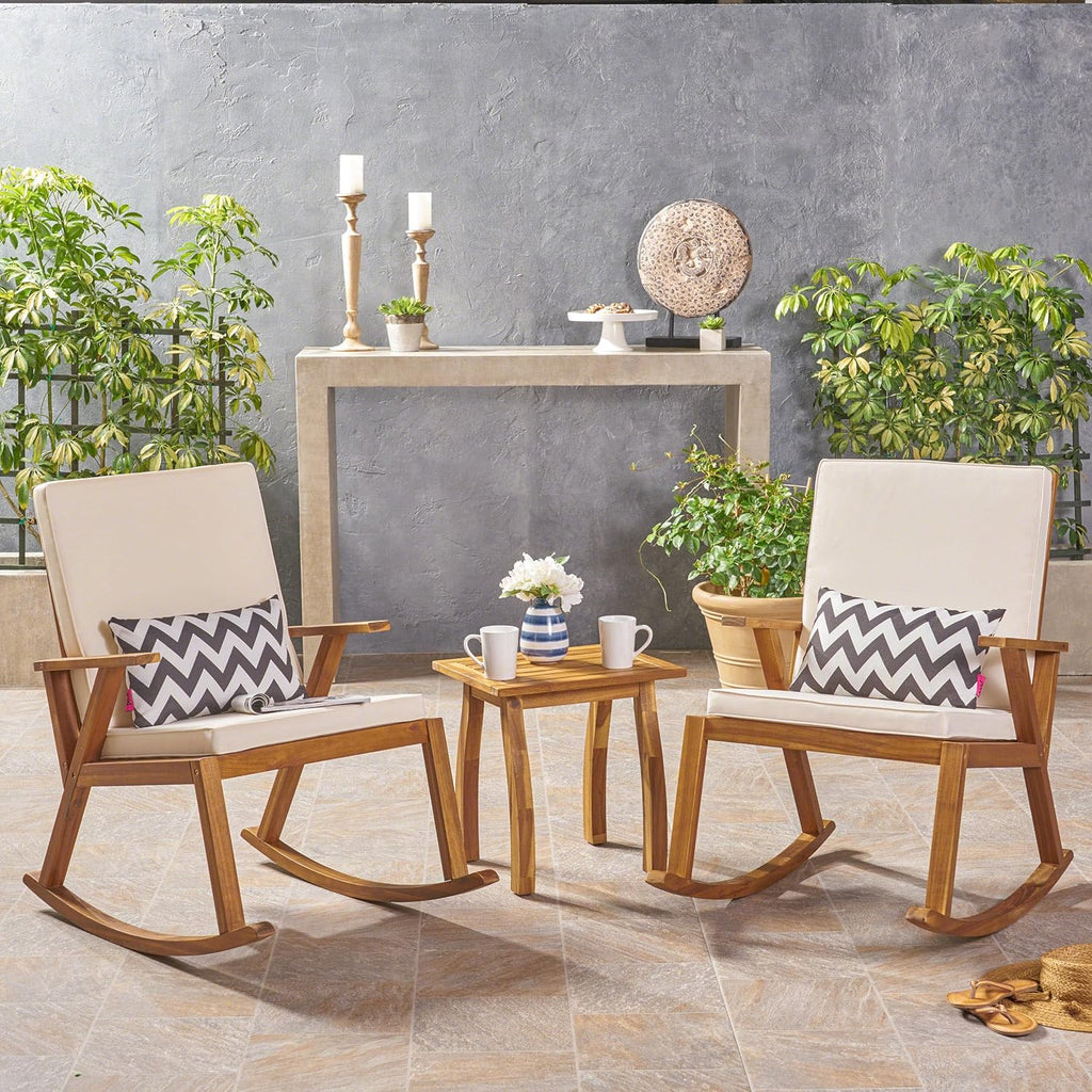 Acacia Wood Rocking Chairs with Accent Table Y61565