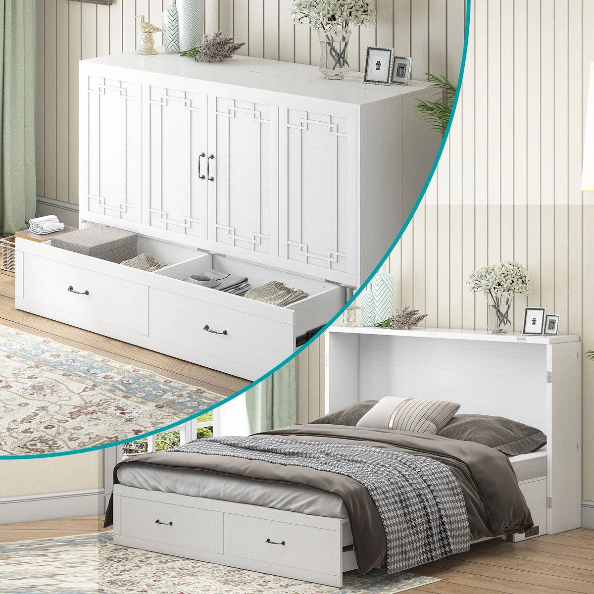 Queen Size Murphy Bed Chest with Foam Mattress F55605