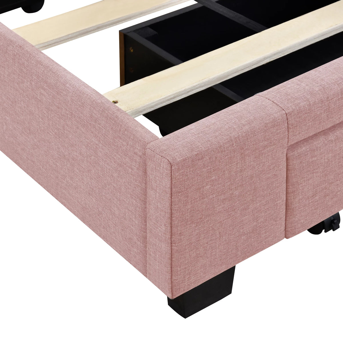 Queen Size Pink Linen Upholstered Platform Bed with 3 Storage Drawers Z18190