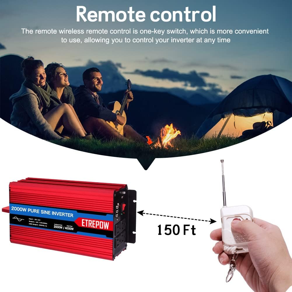2000 Watt Pure Sine Wave Power Inverter 12V DC to 110V AC Q1610