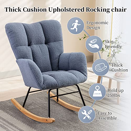 Dark Grey Teddy Upholstered Rocking Chair Q275670