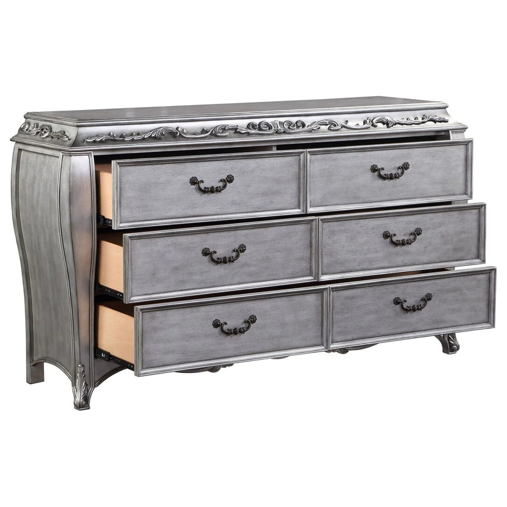 Gray Dresser with Moldings and Floral Motifs U151