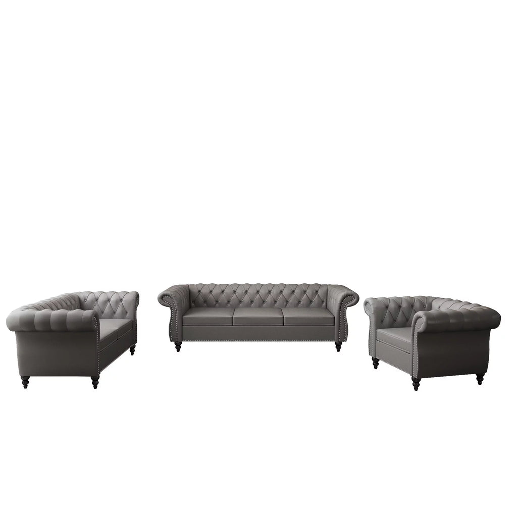 Gray 3 Piece Faux Leather Sofa Set J5569