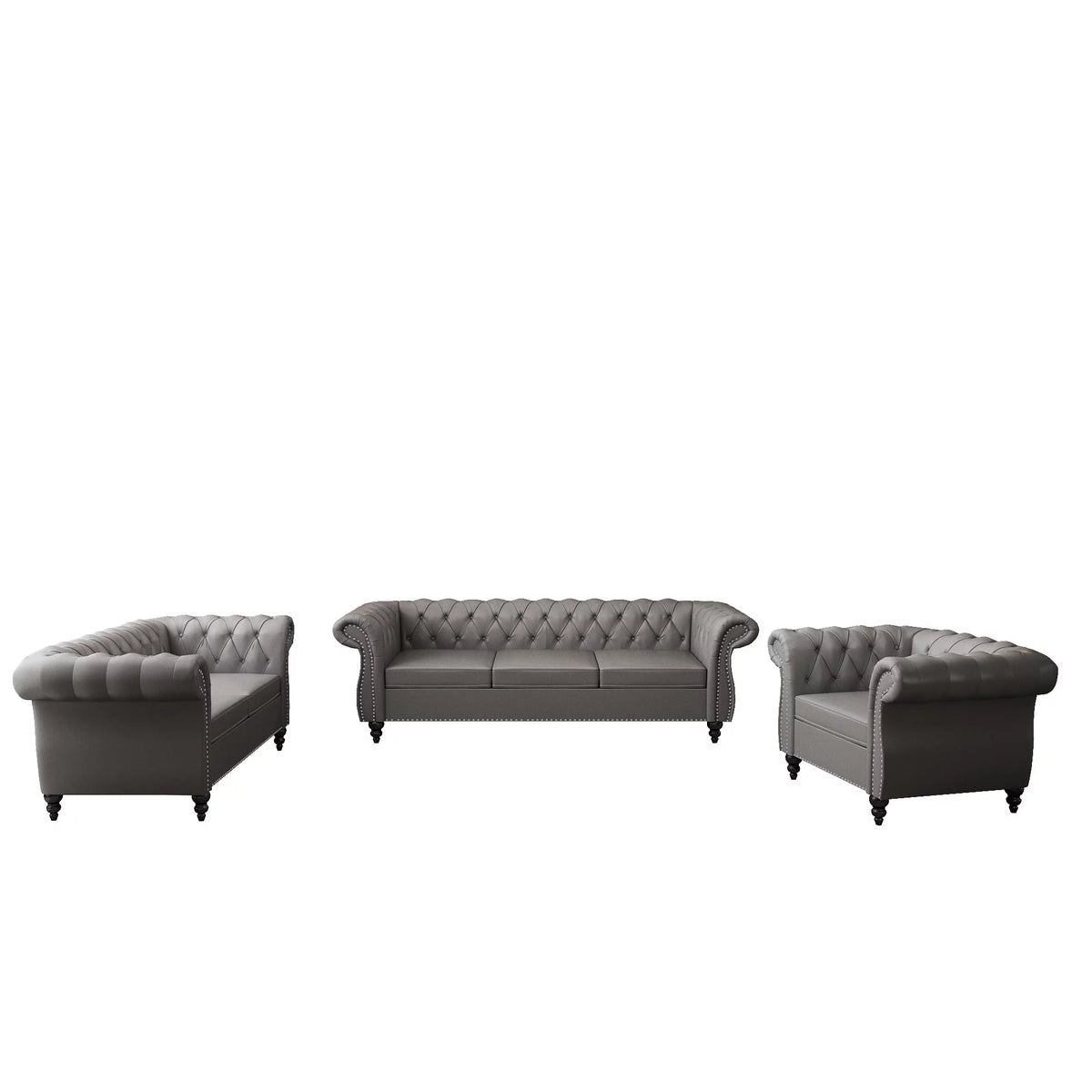 Gray 3 Piece Faux Leather Sofa Set J5569