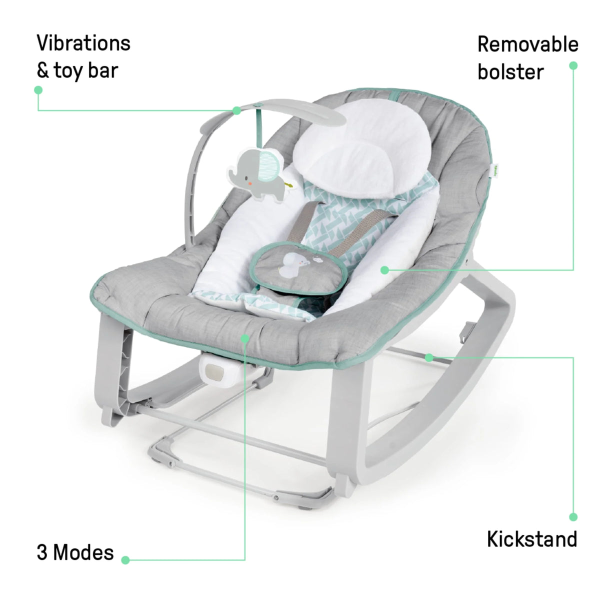 Gray 3-in-1 Baby Bouncer and Rocker Chair N162450