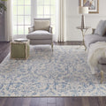 Ivory/Blue Damask Area Rug N6289