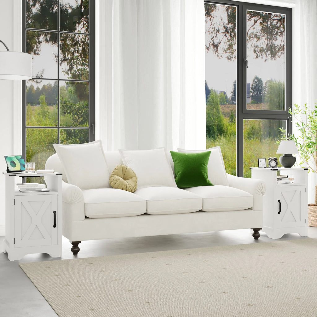 White Farmhouse Nightstand Side Table (2 Sets) I49956