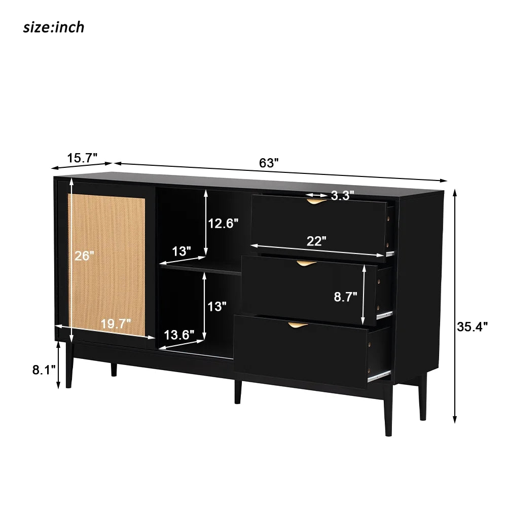 Black 3 Drawer Rattan Accent Cabinet I34480