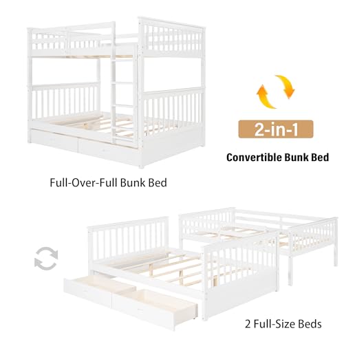 Wood Bunk Bed with Drawers, Twin Over Twin Size, Grey K99190