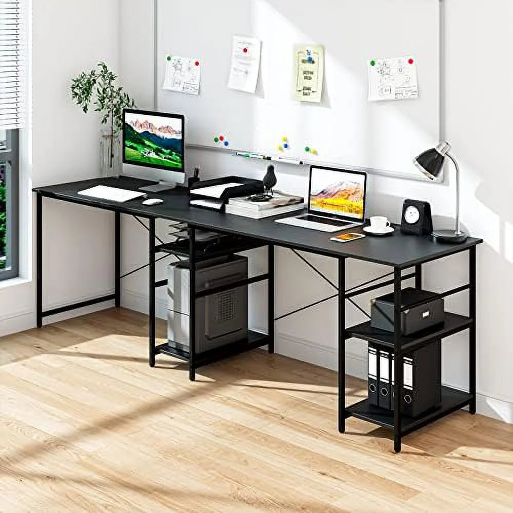 L Shaped Wooden Desk with Shelves F519