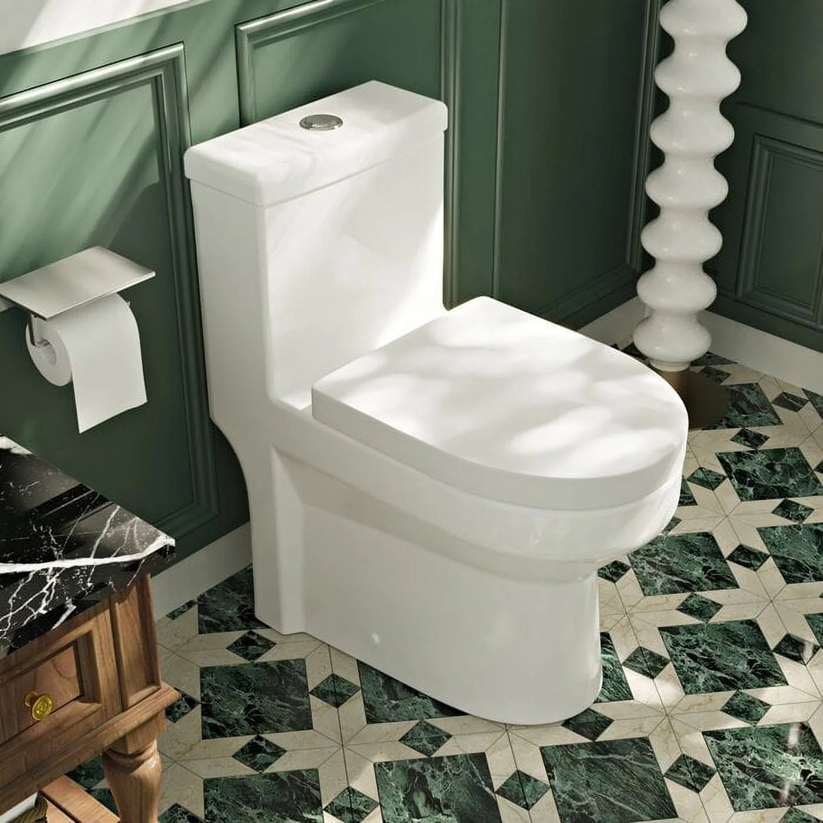 White Dual-Flush Elongated One-Piece Toilet L3995