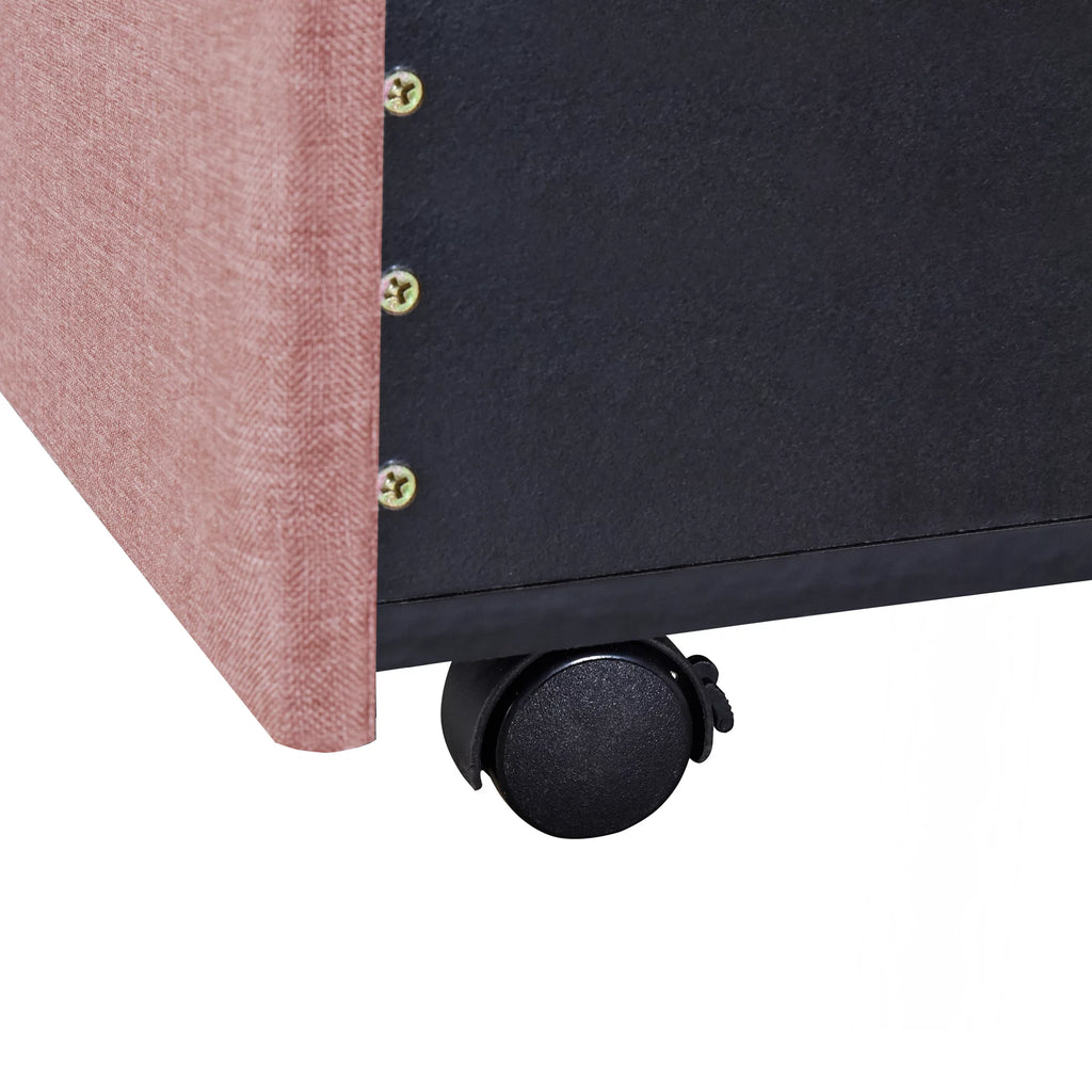 Queen Size Pink Linen Upholstered Platform Bed with 3 Storage Drawers Z18190