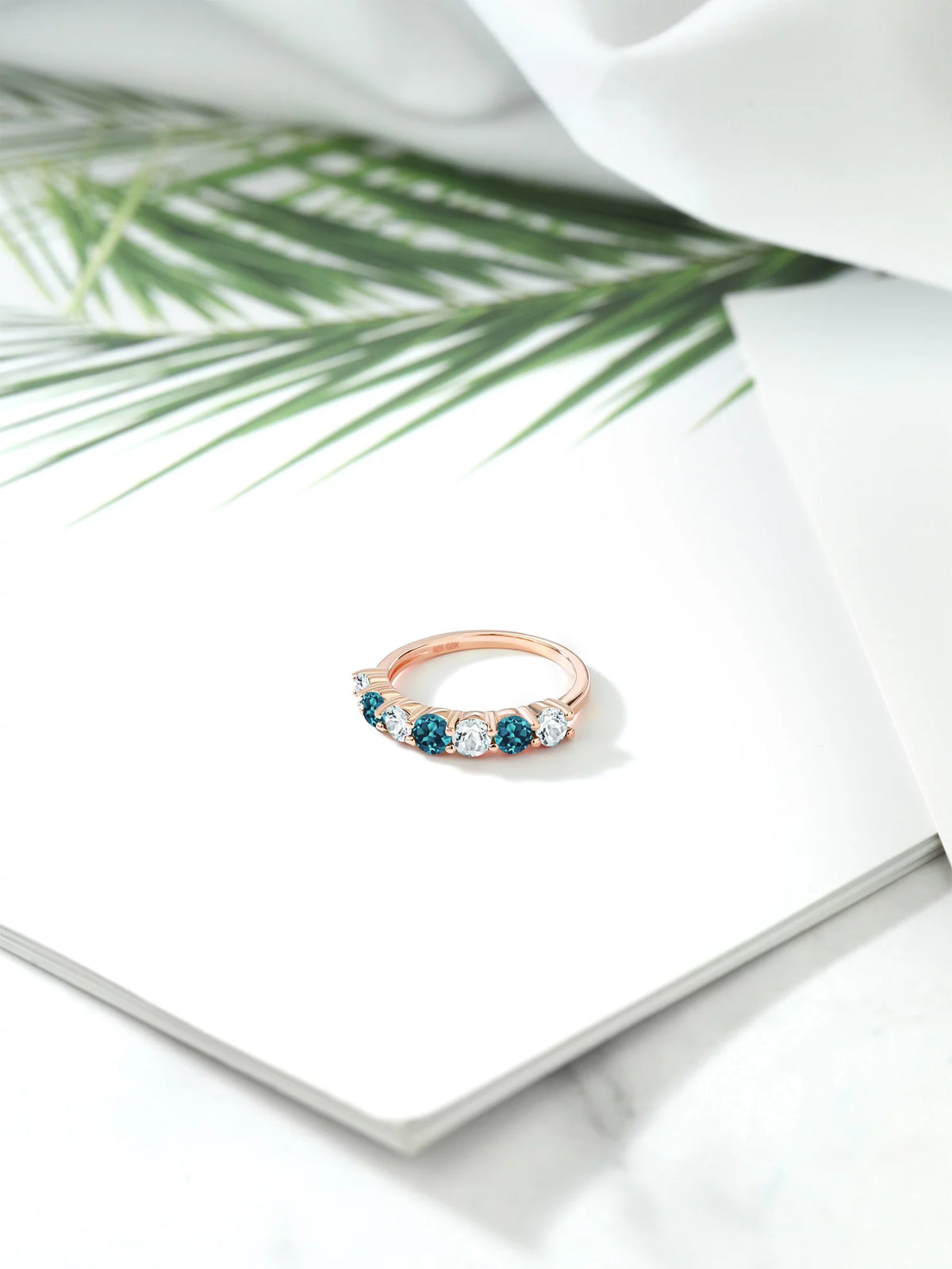 18K Rose Gold Plated Silver Sky Blue Aquamarine London Blue Topaz Ring K9371