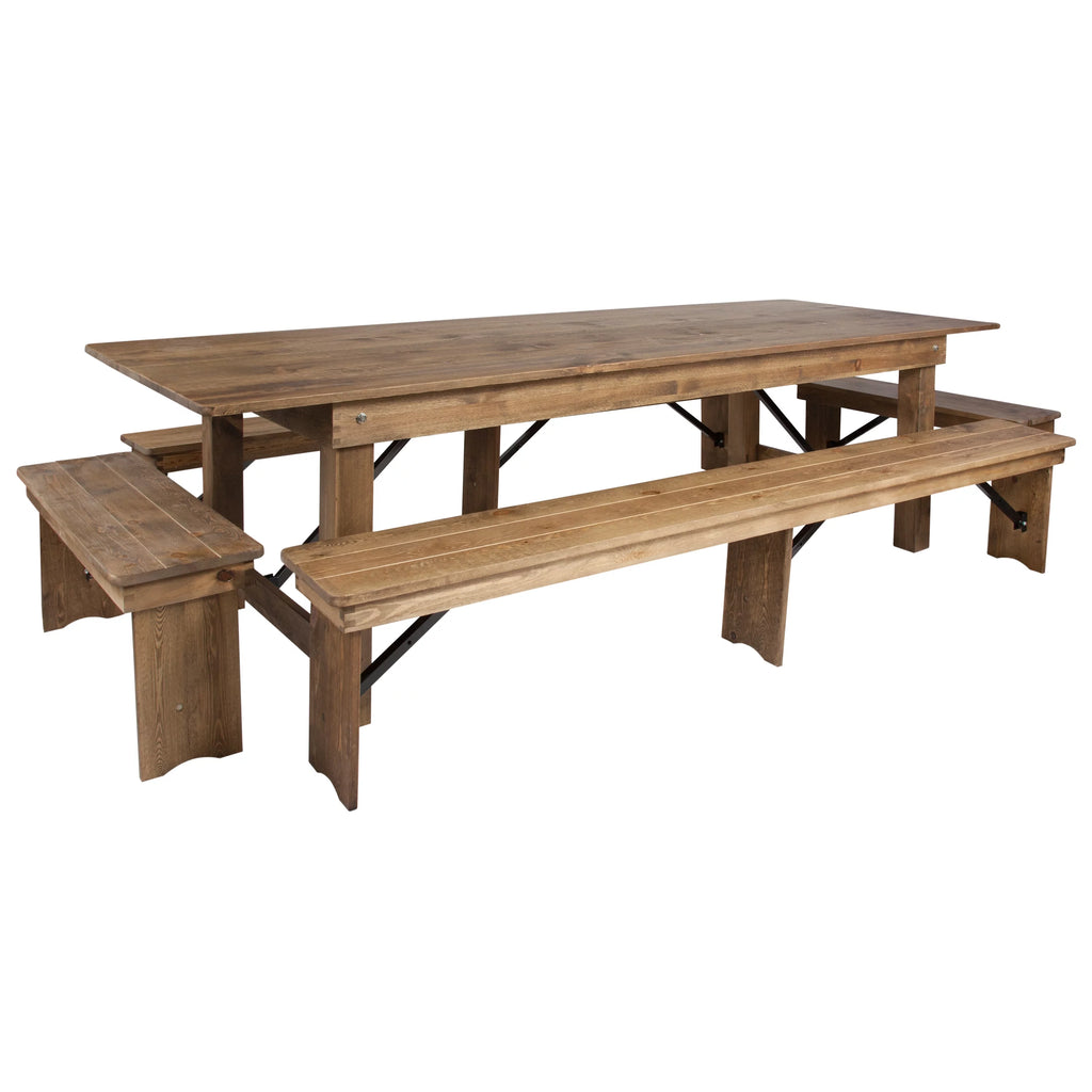 9' x 40'' Antique Rustic Folding Farm Table and Four Bench Set A23934