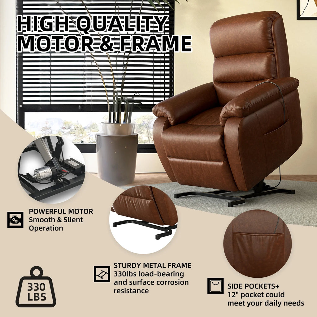 Brown PU Power Lift Recliner with Massage and Heat J6420