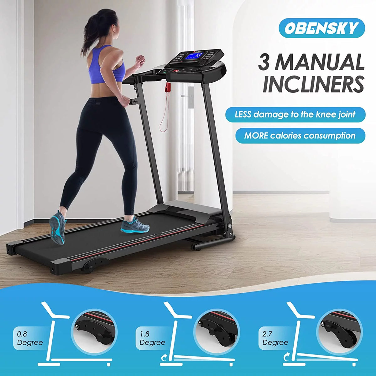 Folding Incline Treadmill with Smart LCD Display, 265lbs, 2.5HP Electric Treadmill G7402