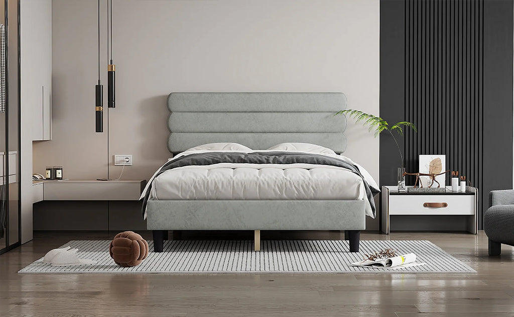 Full Size Bed Frame Light Gray P390692
