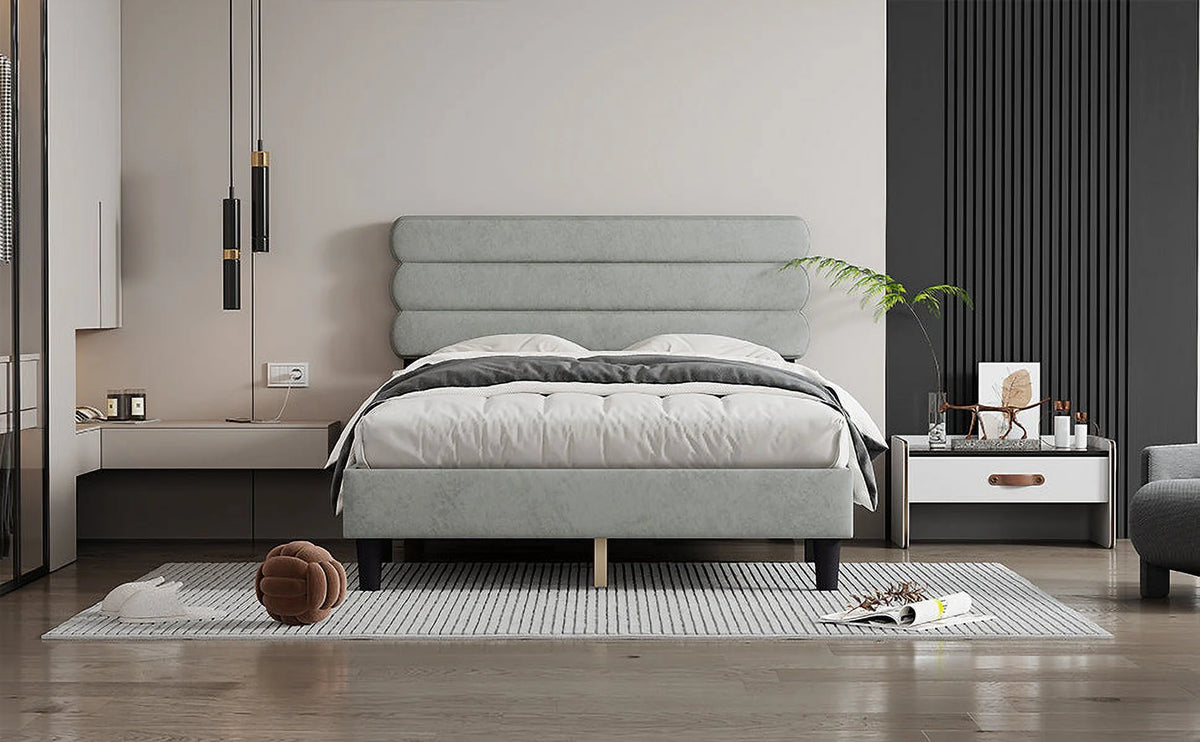 Full Size Bed Frame Light Gray P390692