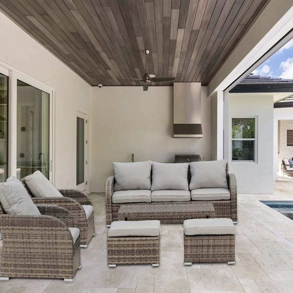 6 Piece Rattan Outdoor Sectional Seating Group with Cushions N384