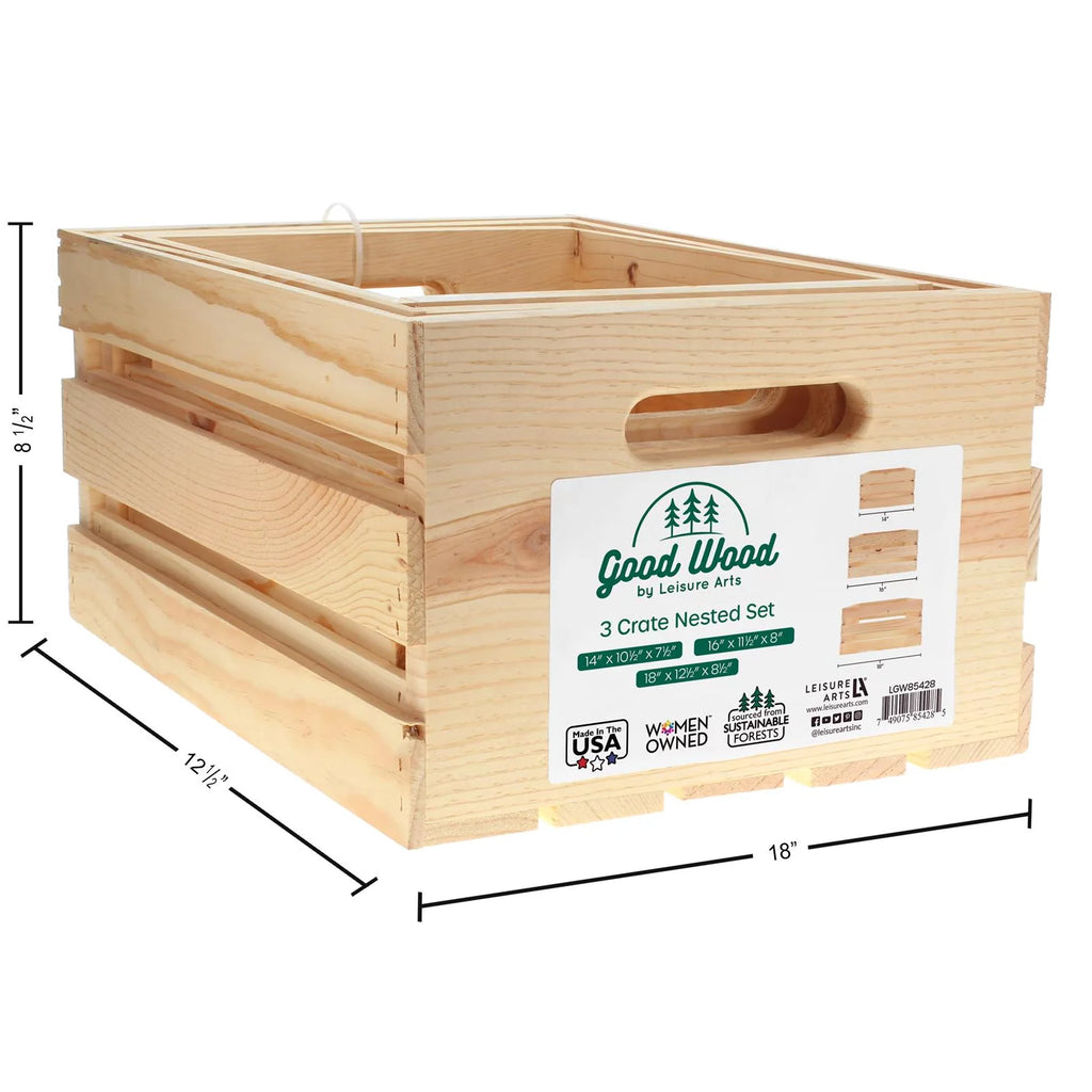 Wooden Crate 3 Piece 14" 16" 18" Q2291