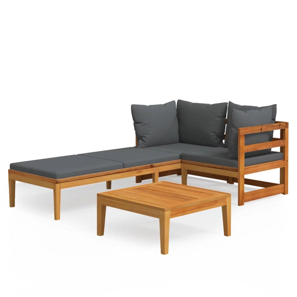 3 Piece Dark Gray Cushioned Acacia Wood Patio Lounge Set K436475