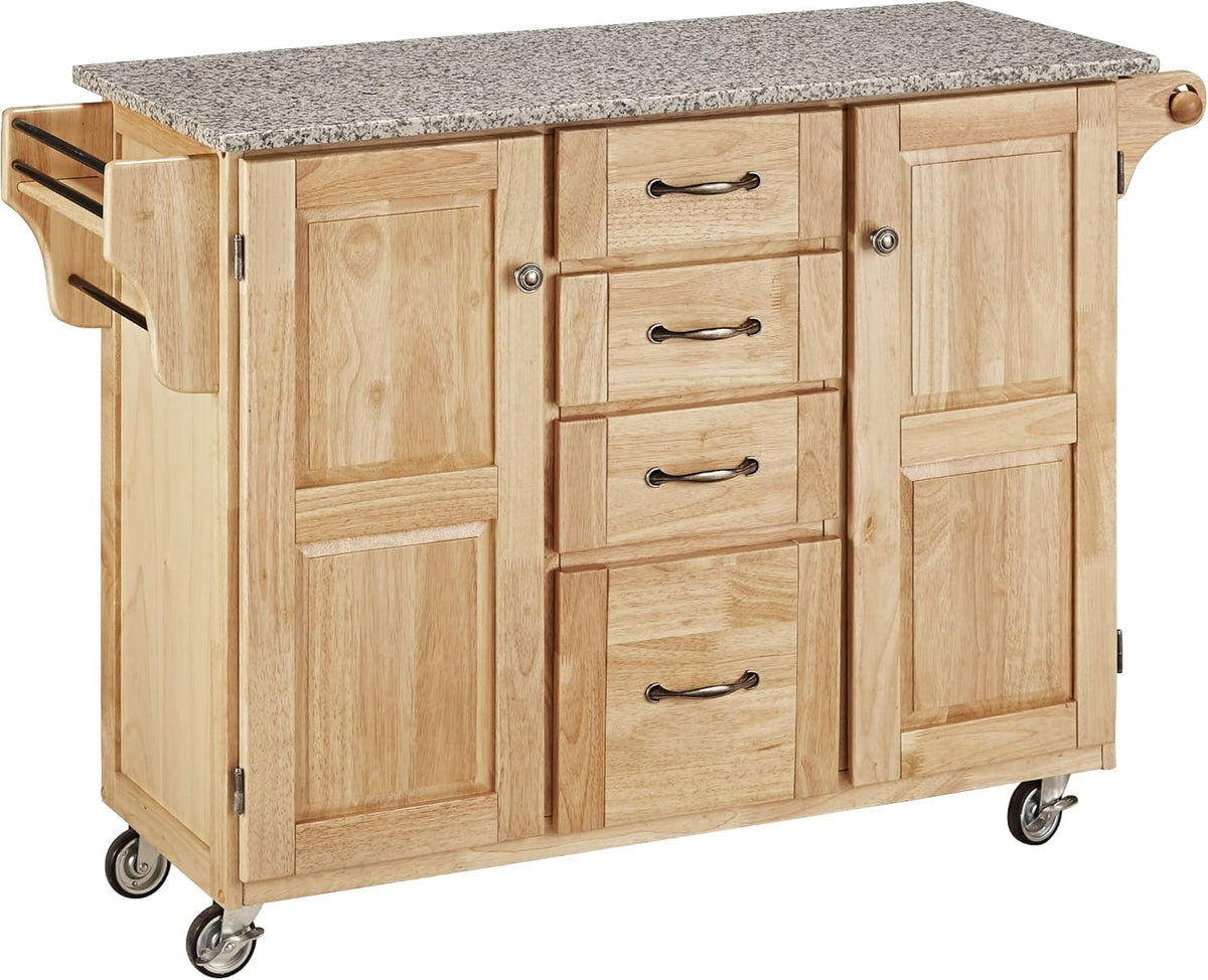 Warm Oak Finish Kitchen Cart with Granite Top K389010