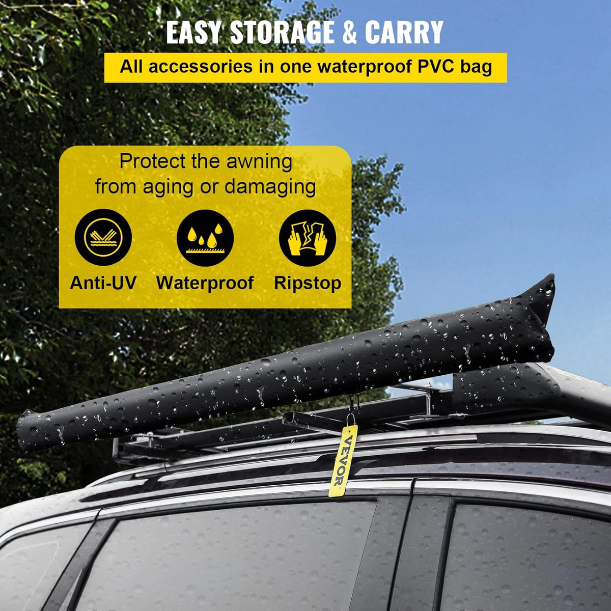 6.6'x8.2' Waterproof UV50+ Retractable Car Side Awning with Carry Bag Z762