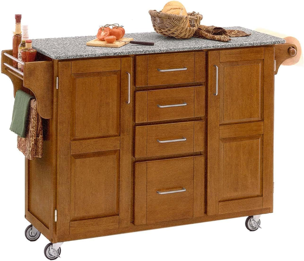 Warm Oak Finish Kitchen Cart with Granite Top K389010