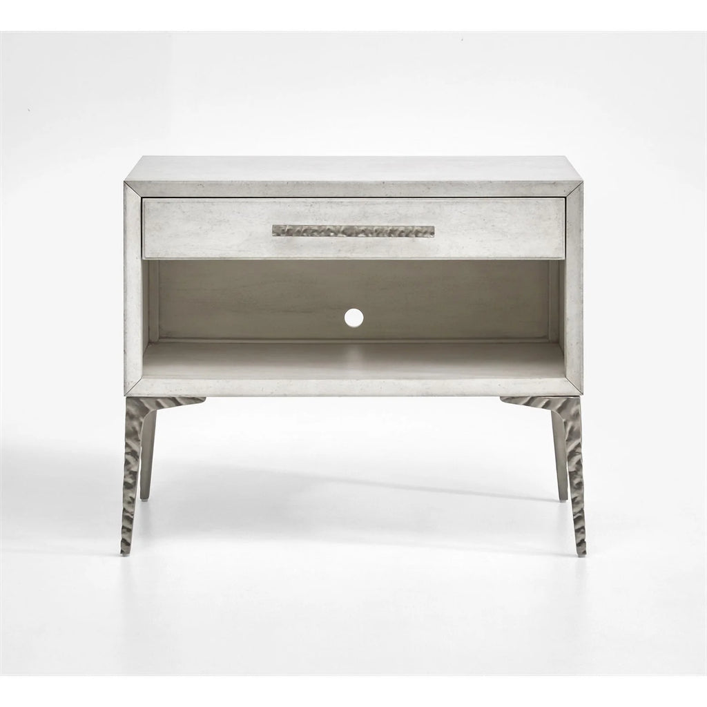 White 1-Drawer Solid Wood Metal Accent Nightstand I9959