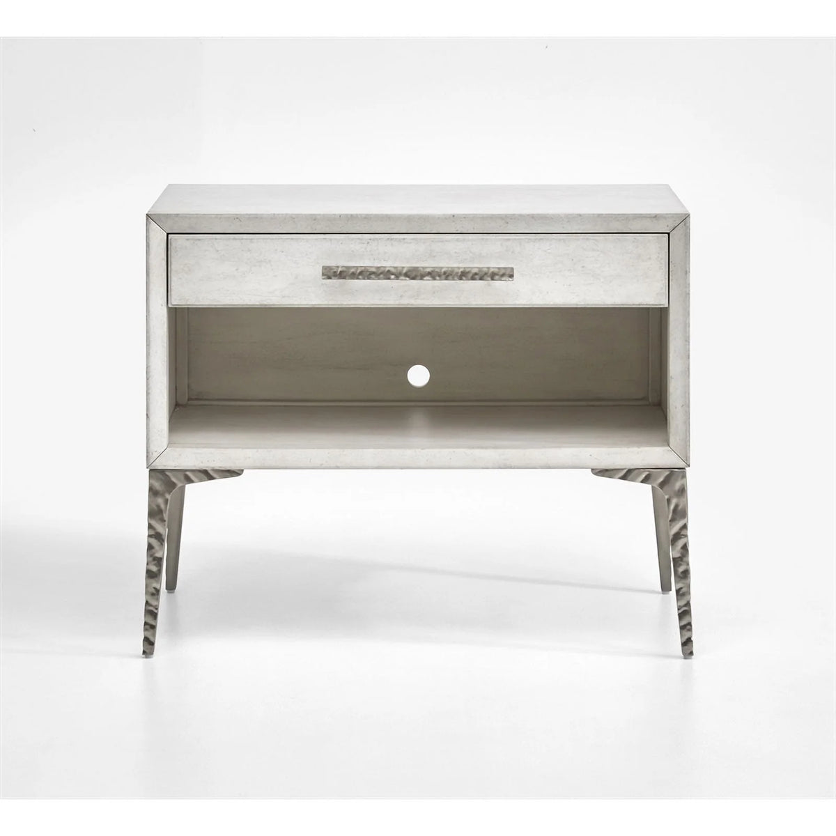 White 1-Drawer Solid Wood Metal Accent Nightstand I9959