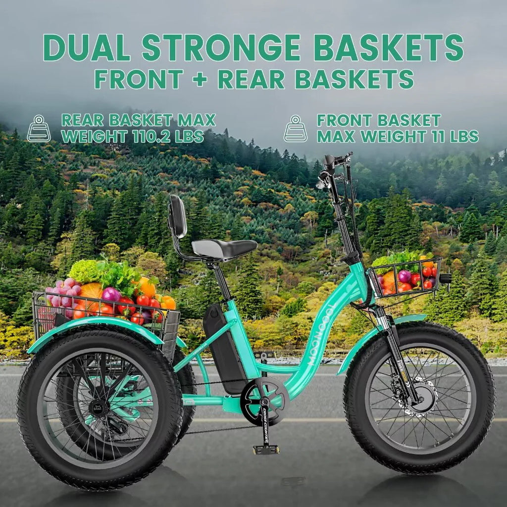 Electric Trike Tricycle for Adults with Front and Rear Baskets O148
