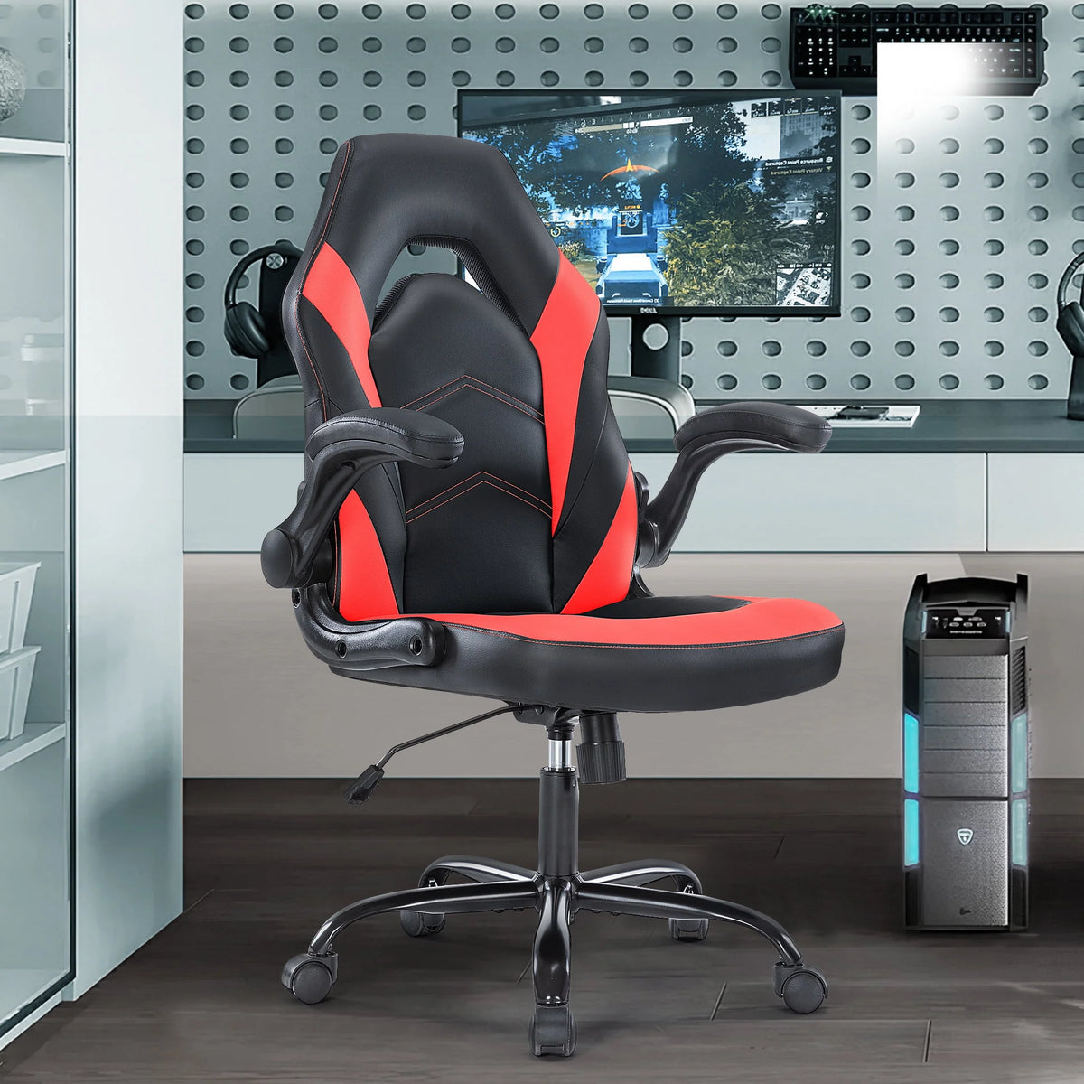 Black and White Ergonomic Office Chair with Lumbar Support Z966626