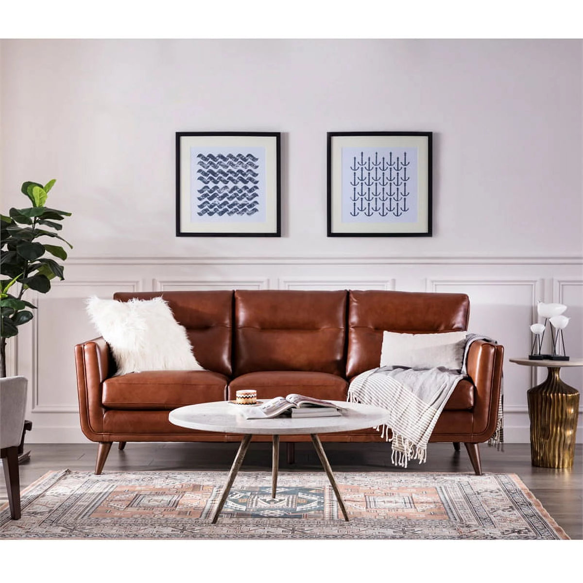 Mid-Century Leather Sofa in Cobblestone Brown I906480
