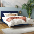 Queen Ivory Velvet Upholstered Bed with Headboard U763491