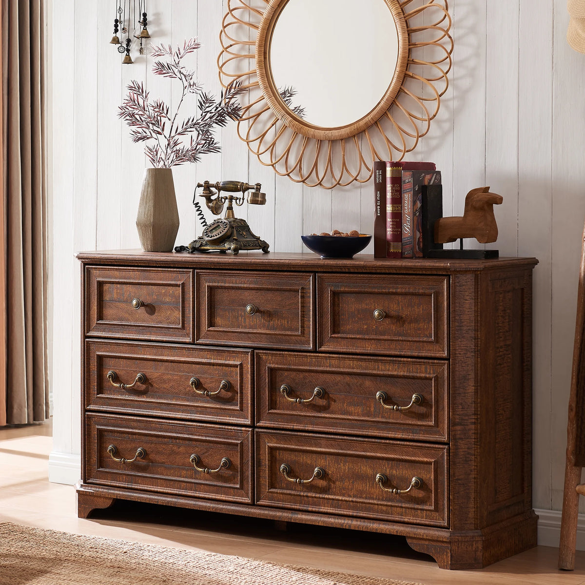 Brown 7 Drawer Wood Dresser P611576