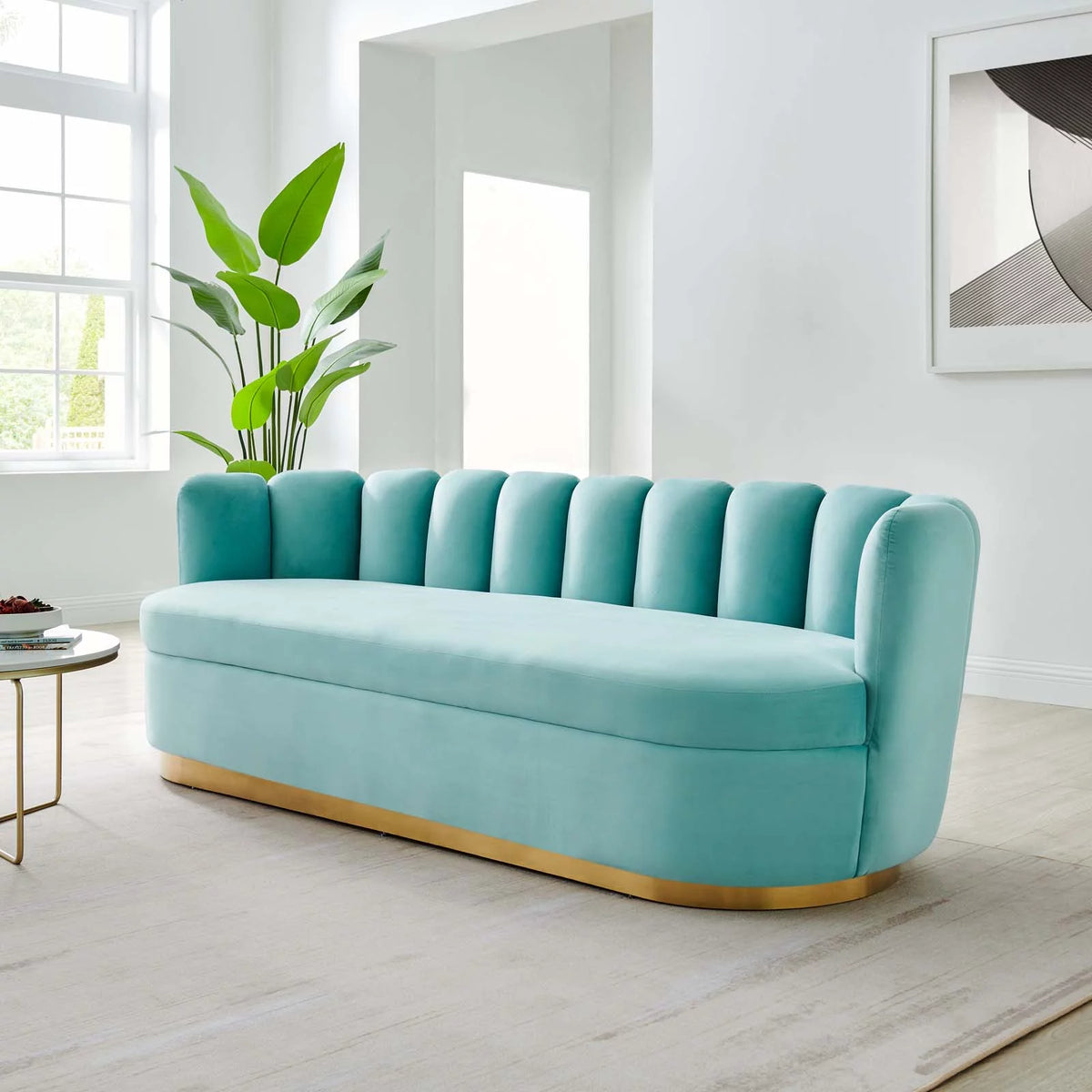 Blue Velvet Tufted Sofa H76563