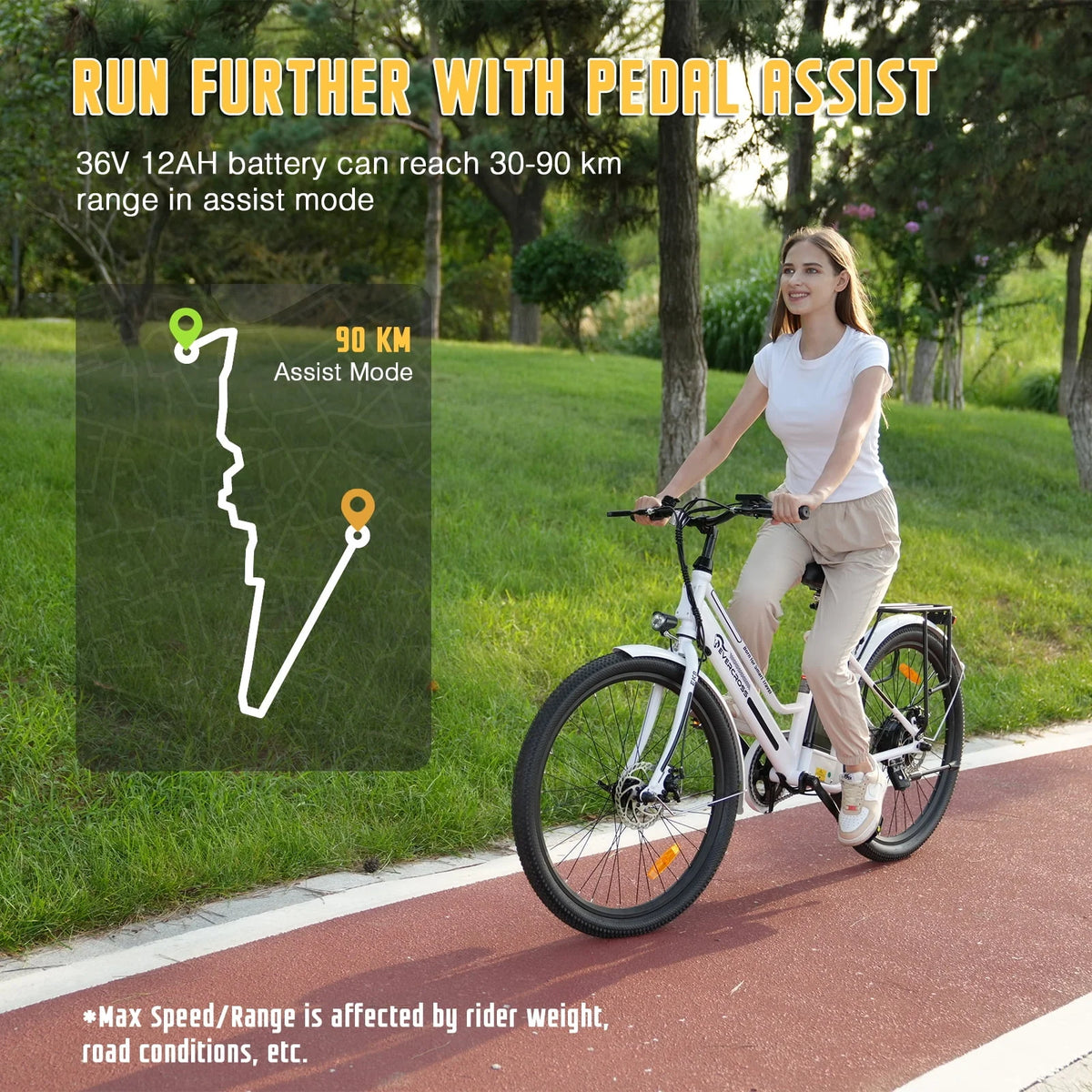 Electric Bike 26 500W Motor Mountain Bike 36V Removable Battery White N605