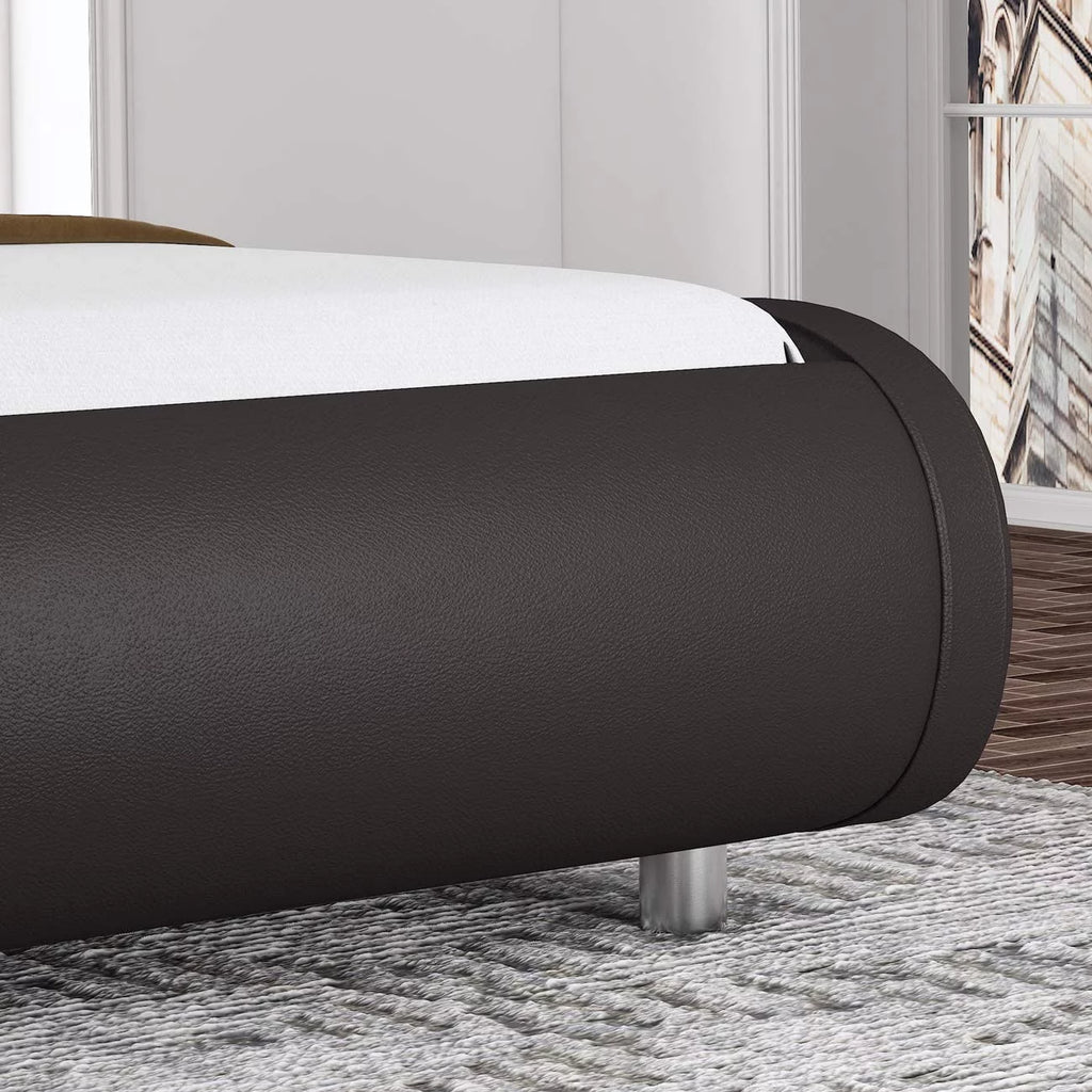 King Size Dark Brown Faux Leather Platform Bed Frame with Adjustable Headboard G3952